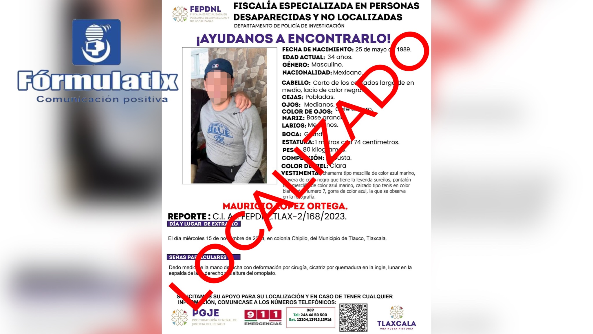 Localizan a sujeto extraviado en Tlaxco; dijo que se fue de su domicilio por voluntad propia