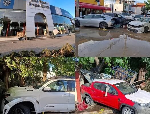 Vehículos nuevos fueron arrastrados durante la fuerte lluvia que azotó a Poza Rica